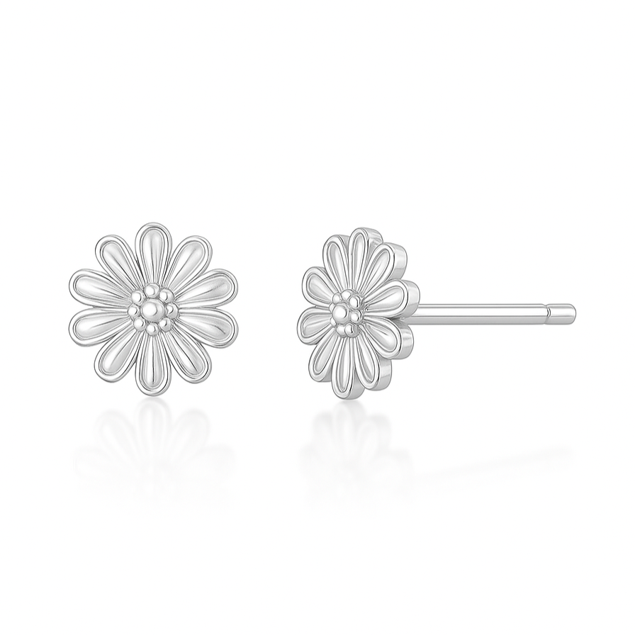 Boucles d'Oreilles Puces Argent Fin 999 Marguerites