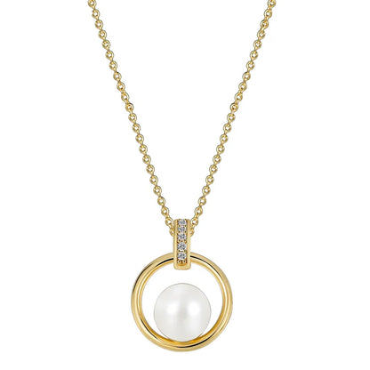 Collier doré or 18k pendentif cercle doré perle blanche