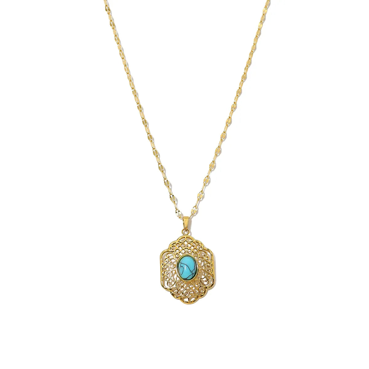 Collier acier doré pendentif turquoise géométrique