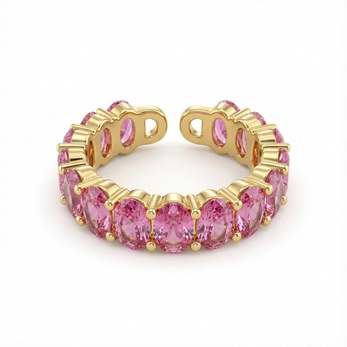 bague acier inoxydable doré cristaux roses vue large