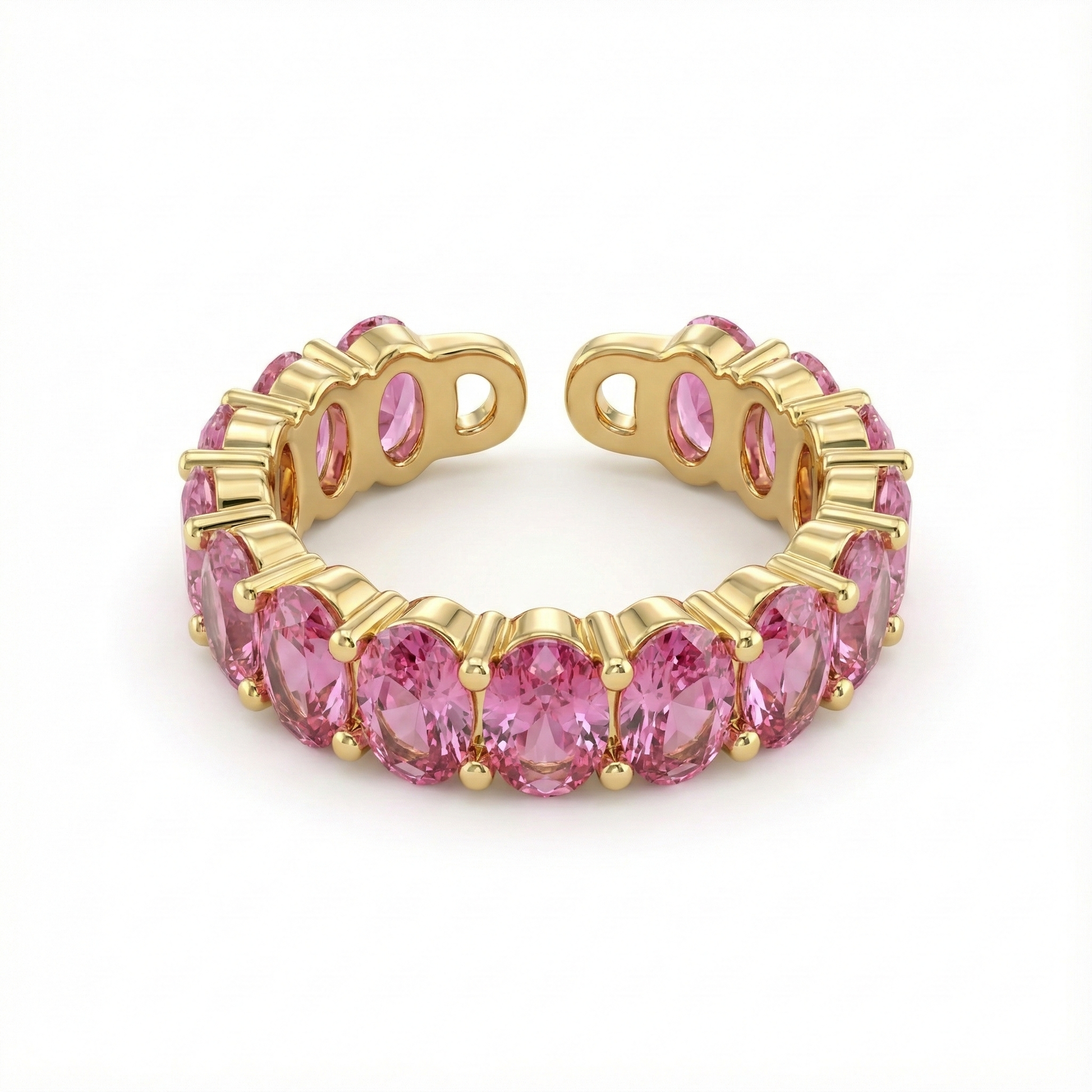 bague acier inoxydable doré cristaux roses vue large