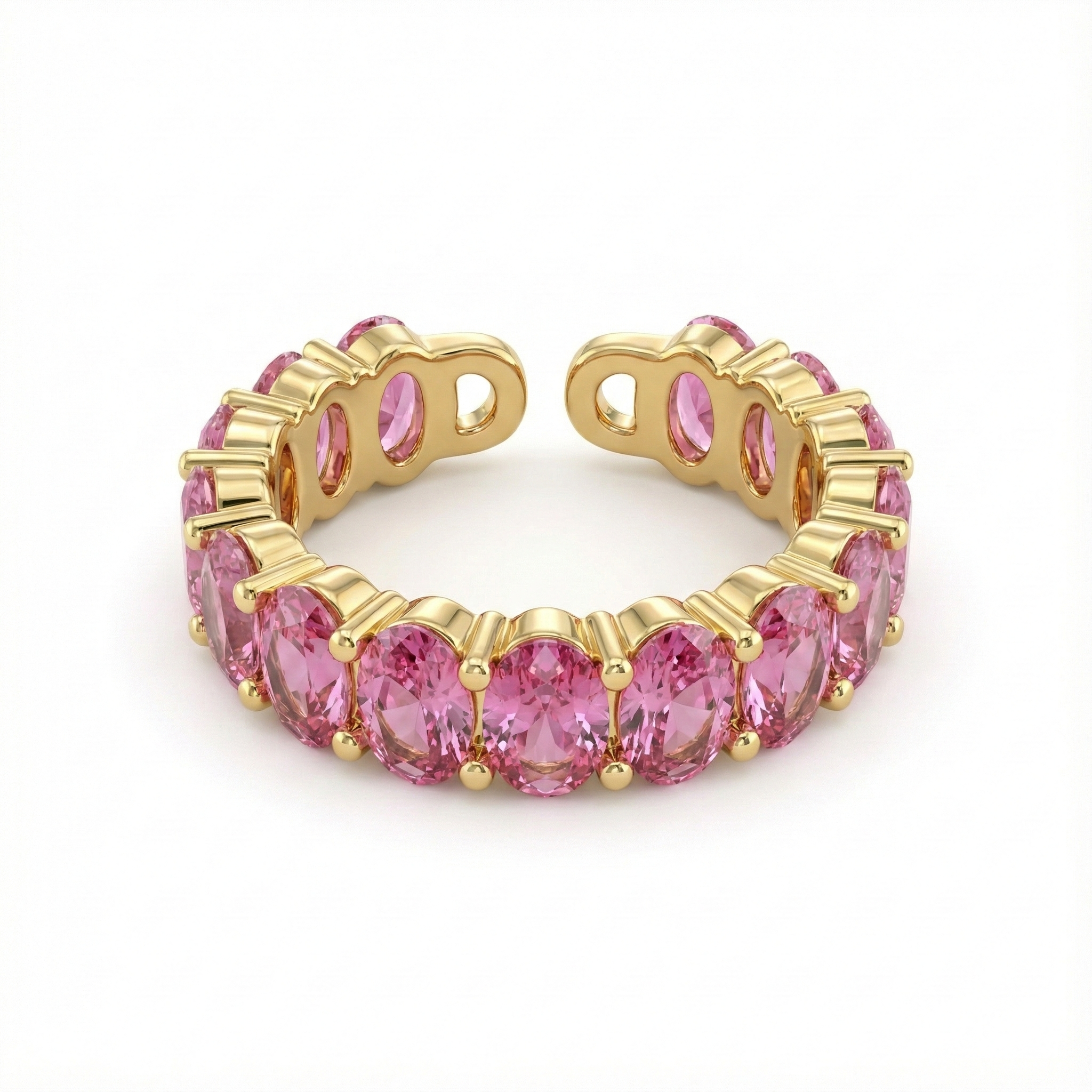 bague acier inoxydable doré cristaux roses vue large