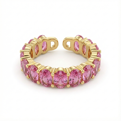 bague acier inoxydable doré cristaux roses vue large