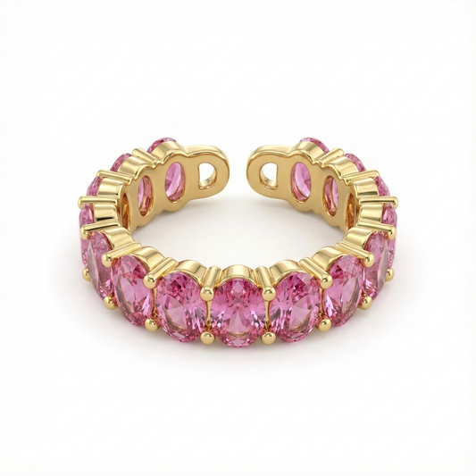 bague acier inoxydable doré cristaux roses vue large