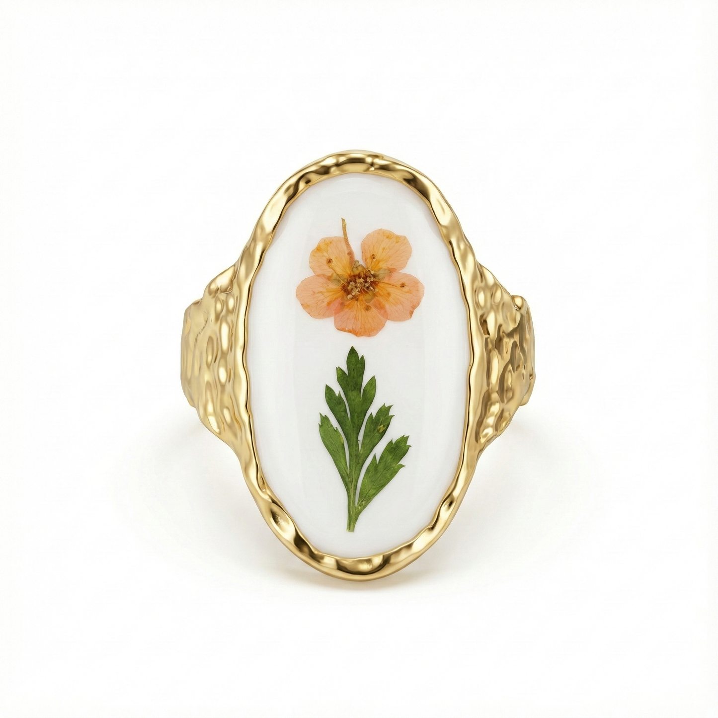 bague acier inoxydable doré fleur artistique vue large