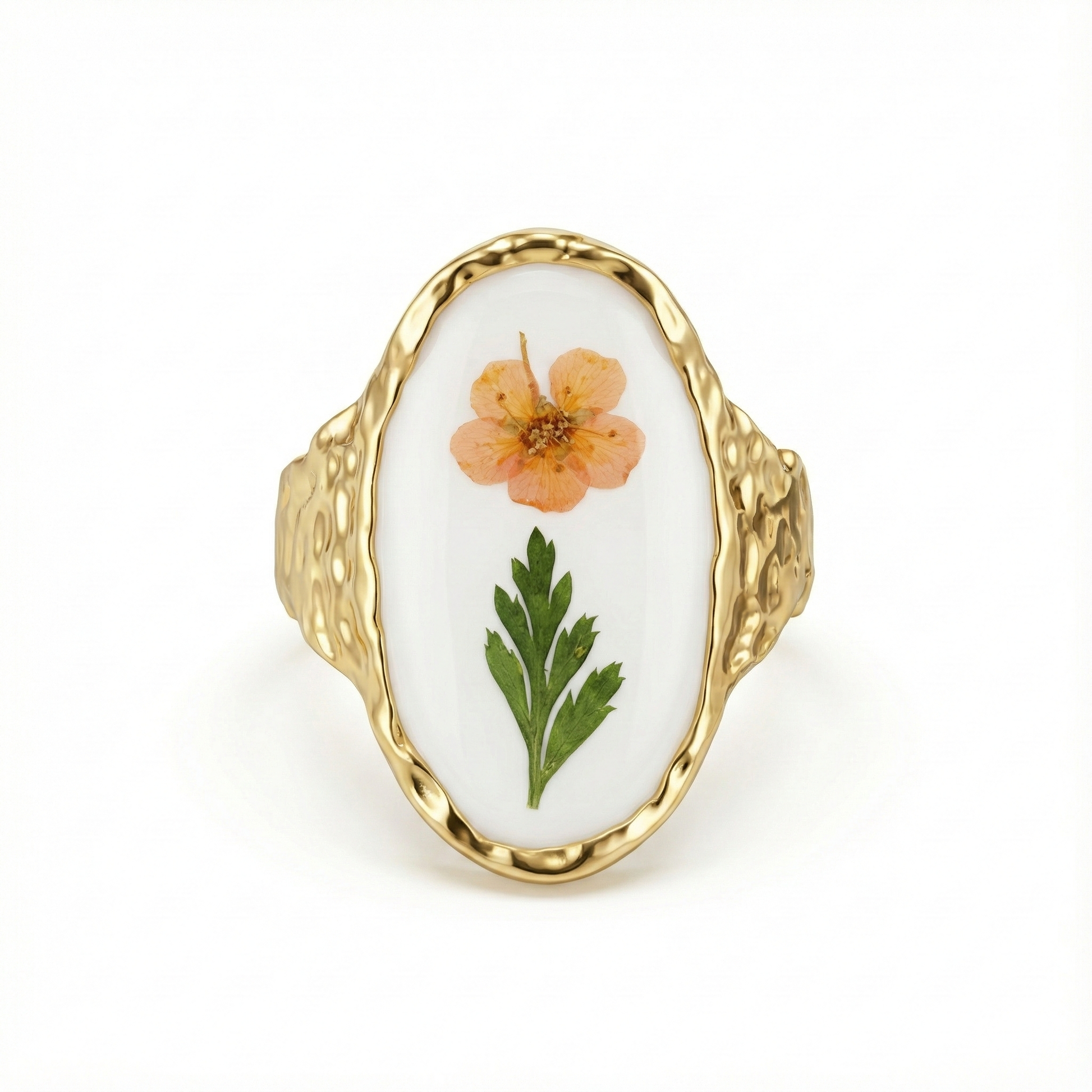 bague acier inoxydable doré fleur artistique vue large