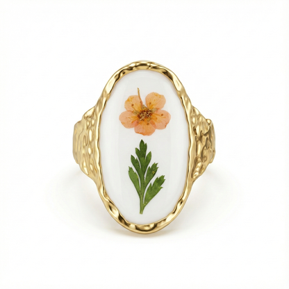 bague acier inoxydable doré fleur artistique vue large