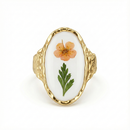 bague acier inoxydable doré fleur artistique vue large