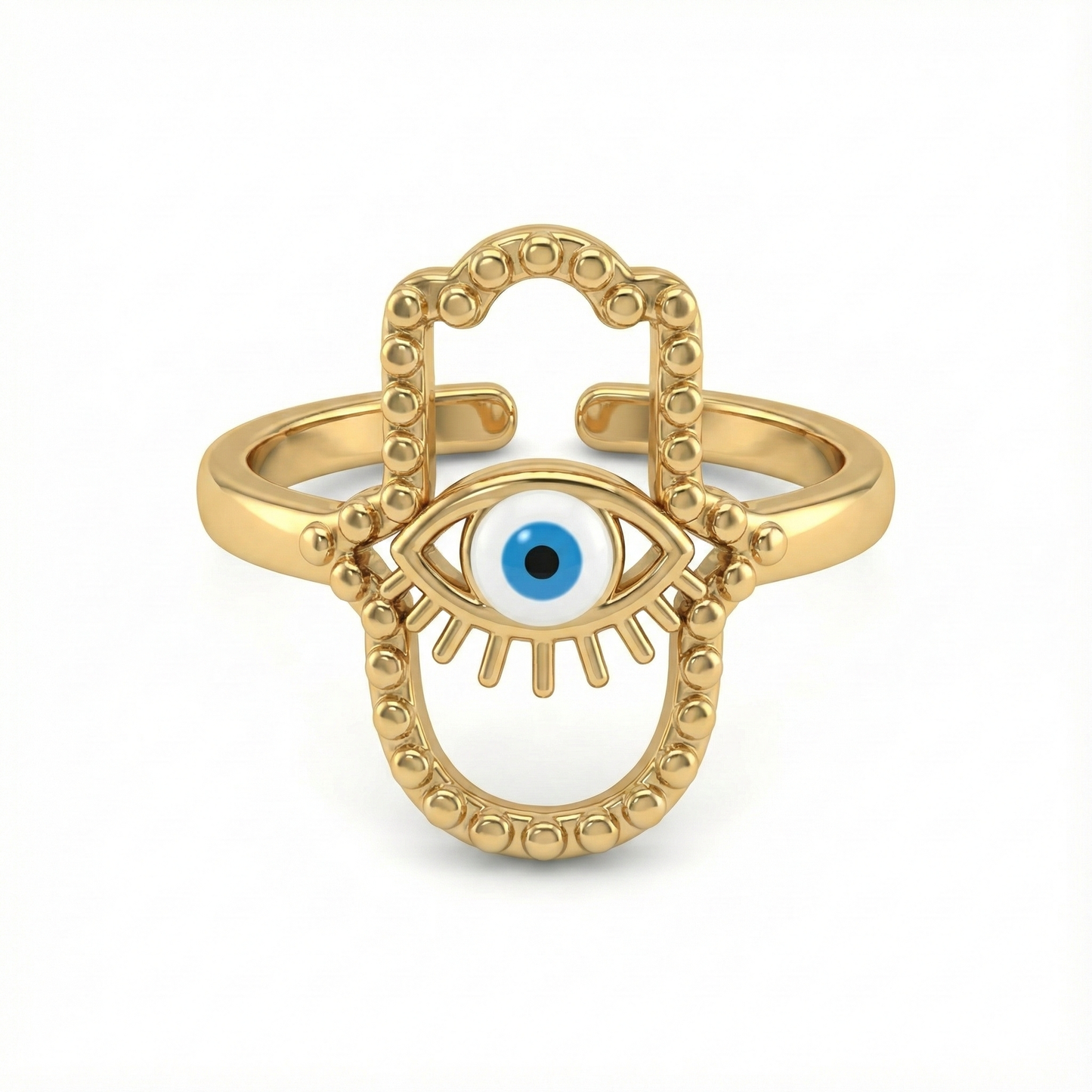 bague acier inoxydable doré œil protecteur bleu vue de face