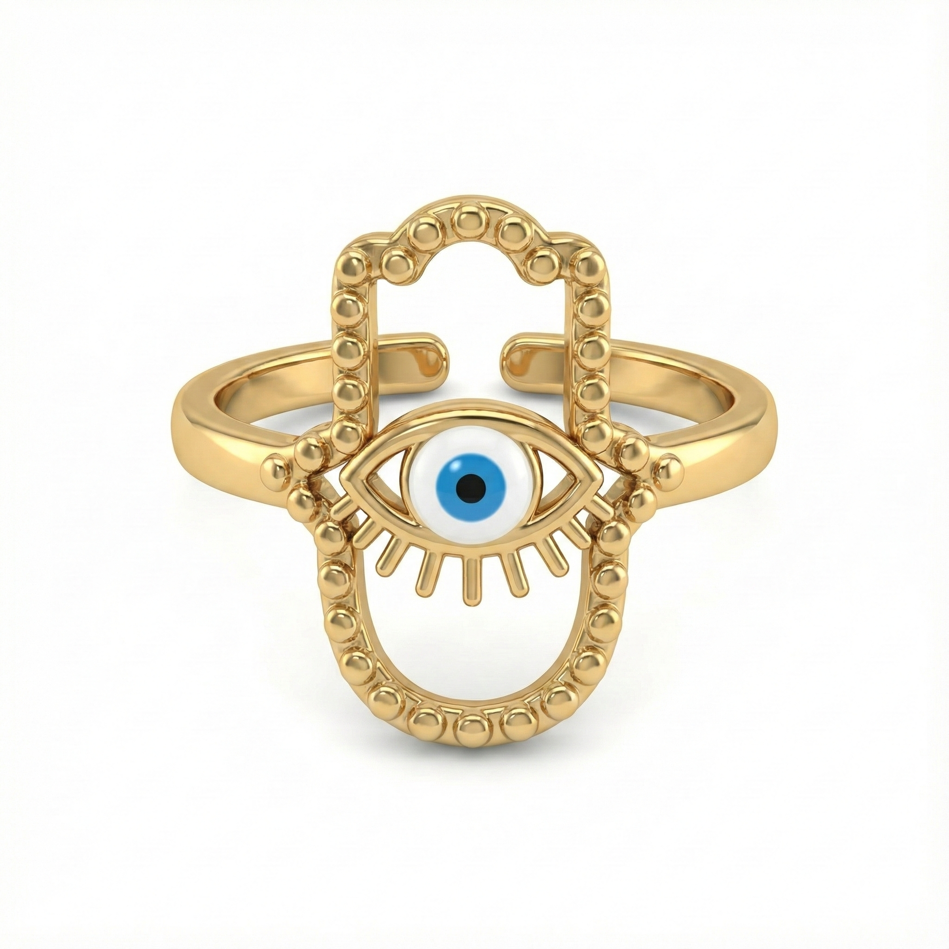 bague acier inoxydable doré œil protecteur bleu vue de face