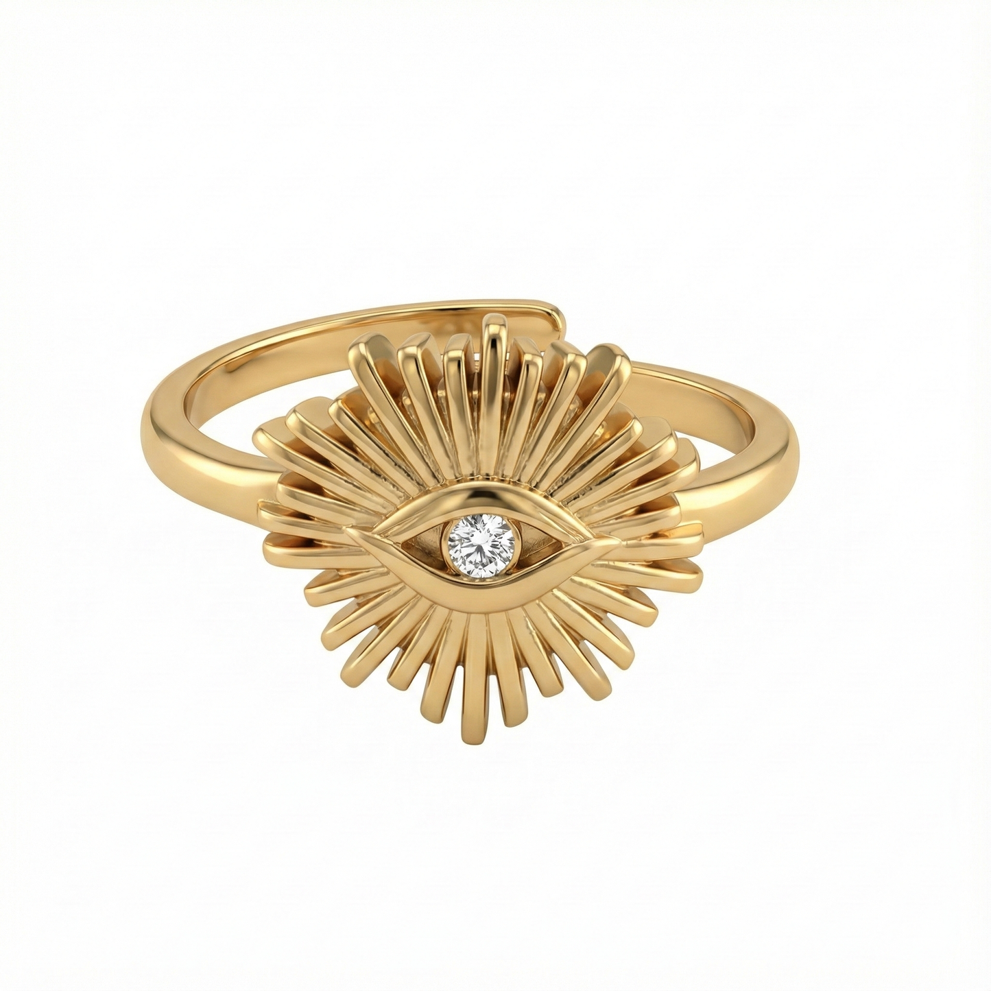 bague acier inoxydable doré œil protecteur dorée vue large