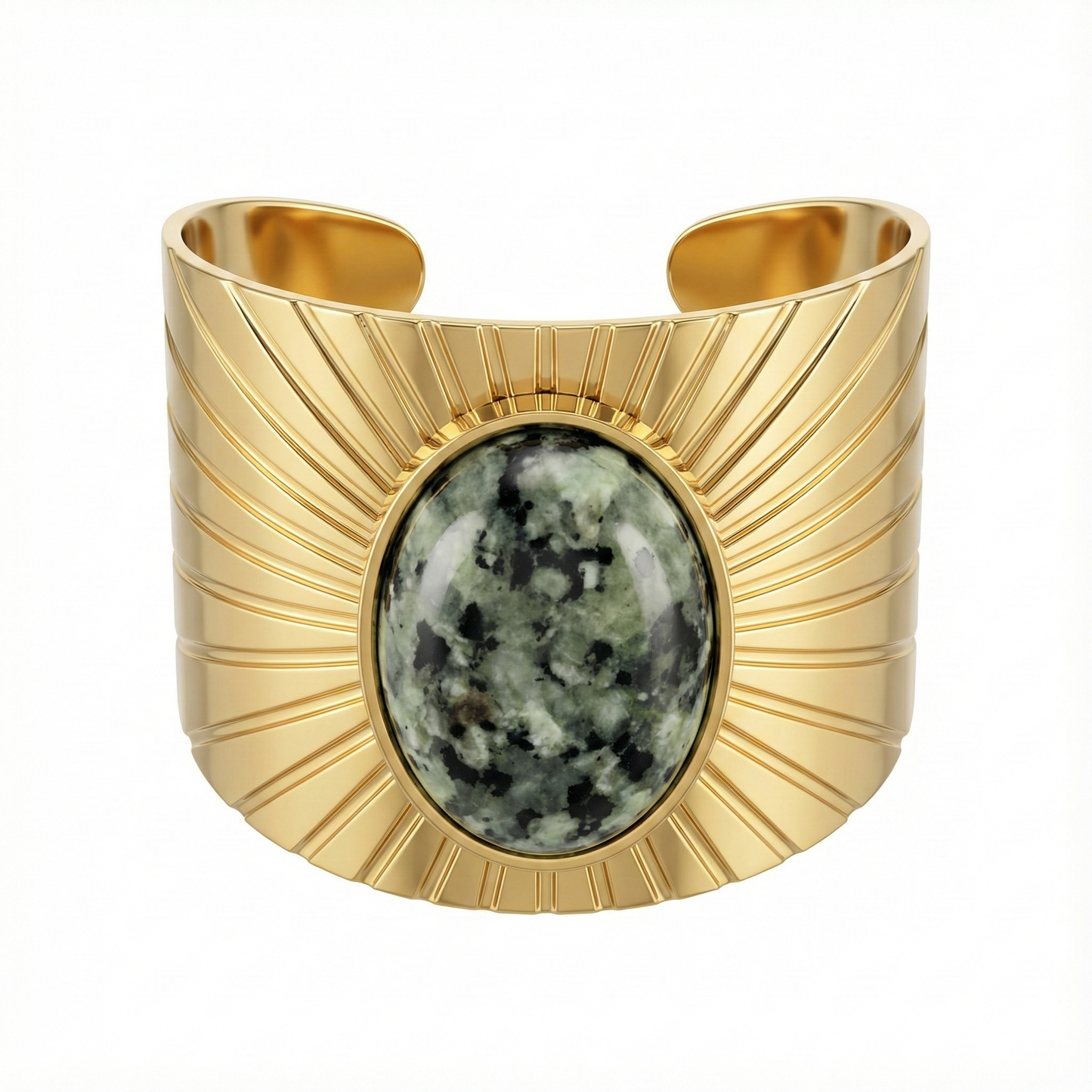 bague acier inoxydable doré pierre verte vue large