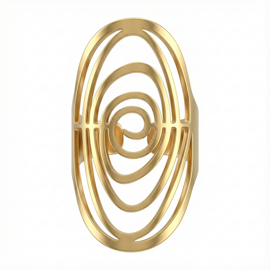 bague acier inoxydable doré spirale ajourée vue large