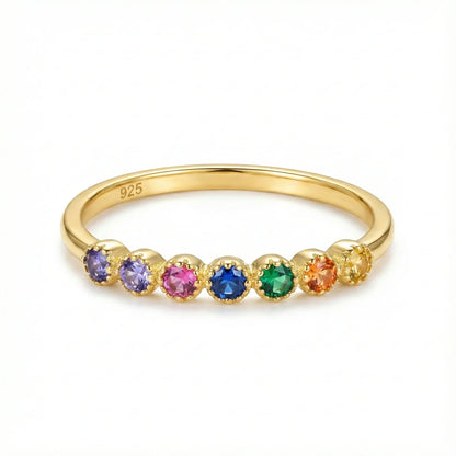 Bague en argent 925 doré à l’or fin sertie de pierres multicolores taille ronde, bijou fin et élégant au design joaillerie