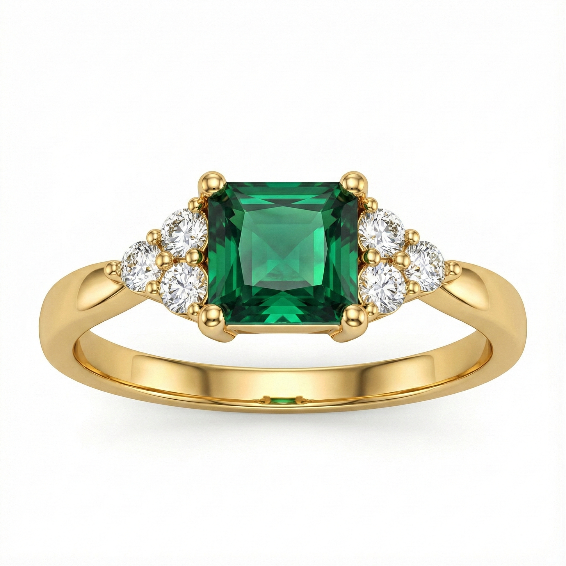 Bague doré à l’or 18k avec pierre verte taille émeraude et zircons