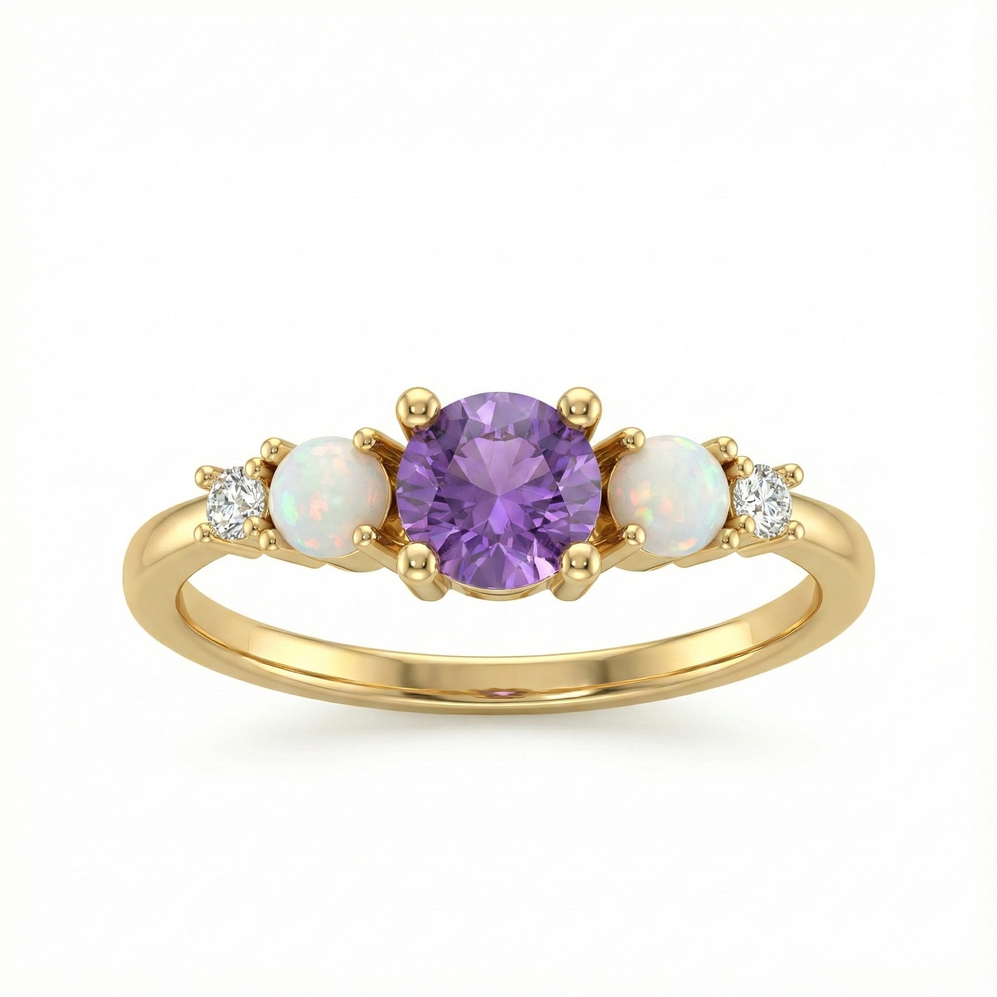 Bague doré à l’or 18k avec pierre violette, opales et zircons