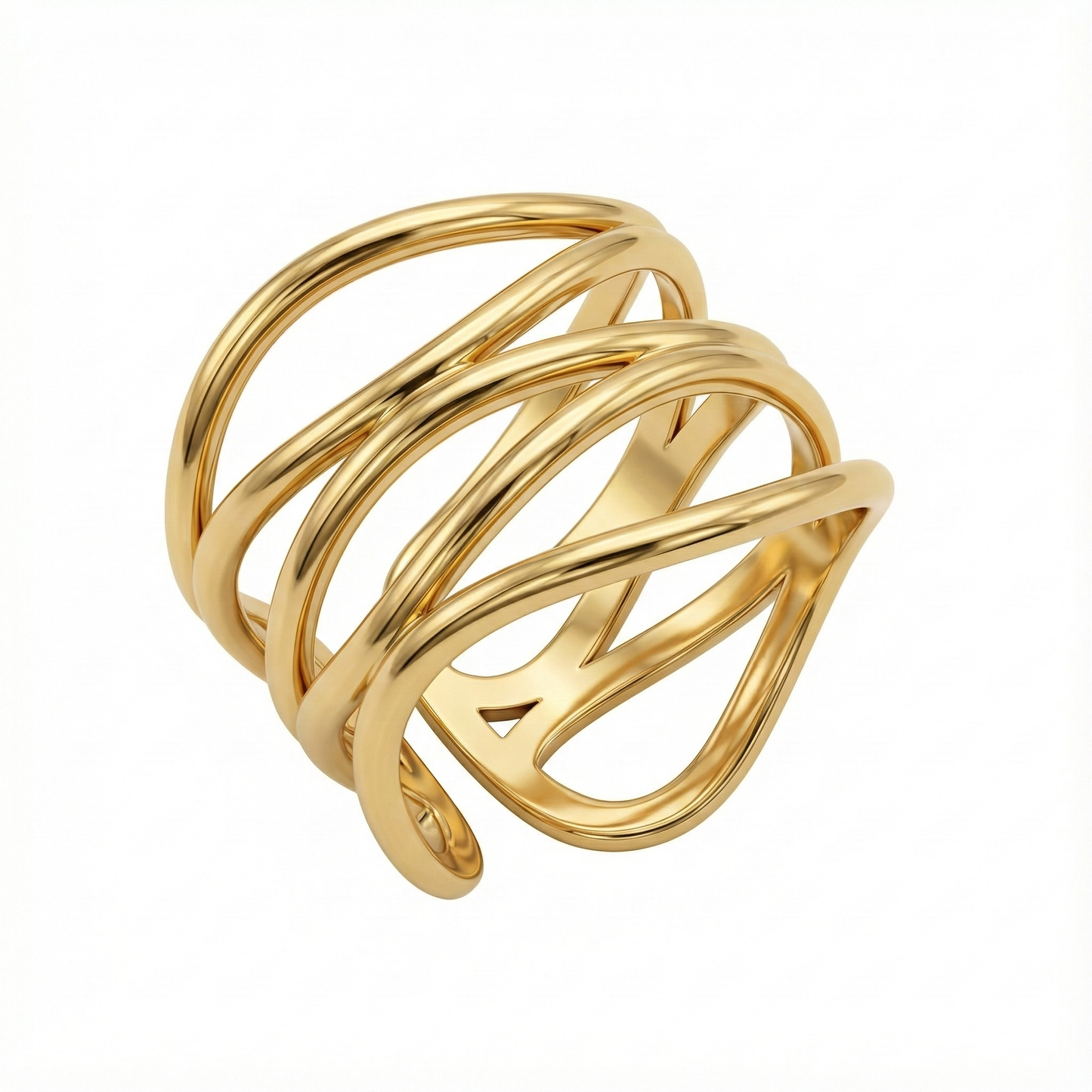 Bague large acier doré croisée ajustable