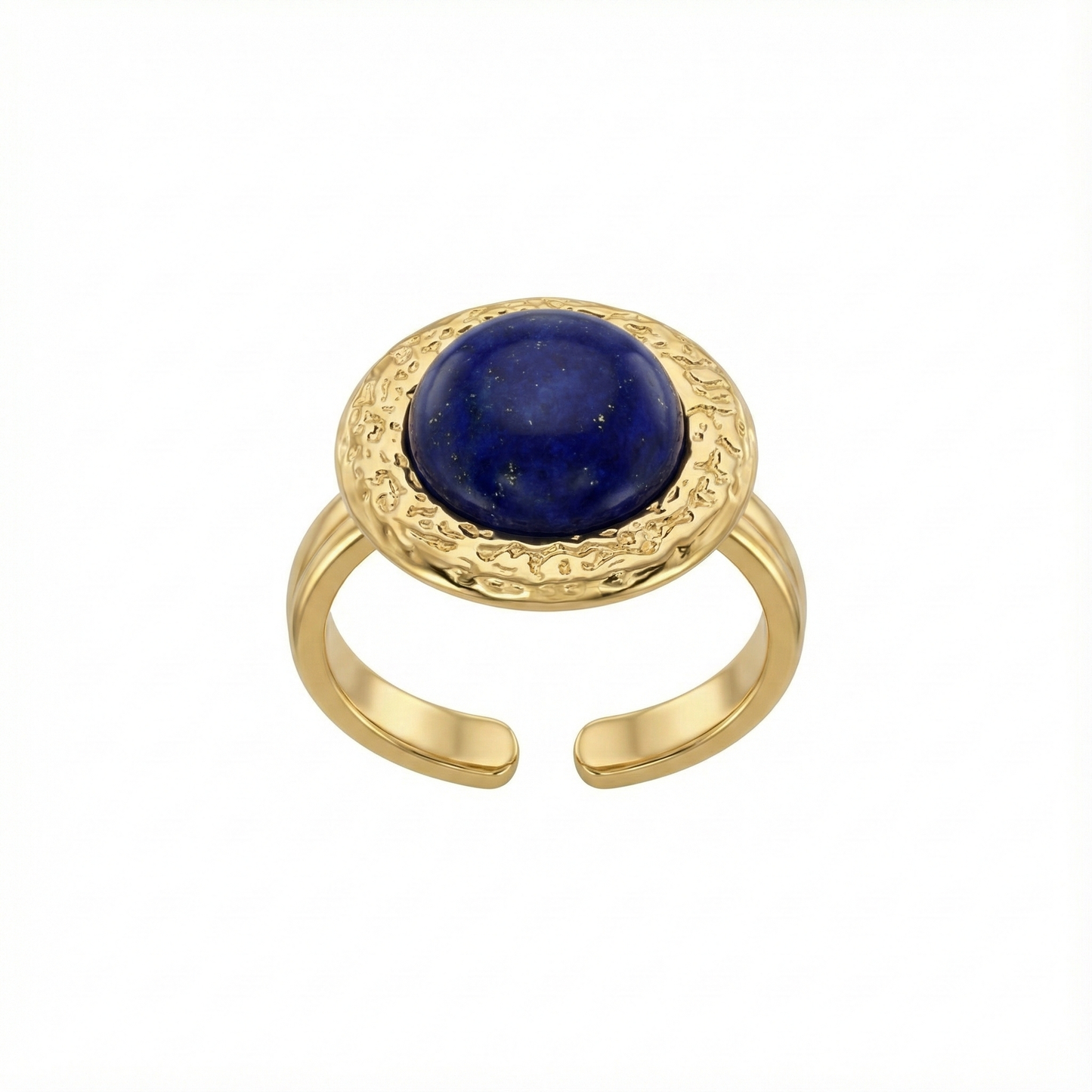 Bague dorée martelée avec pierre Lapis Lazuli bleue