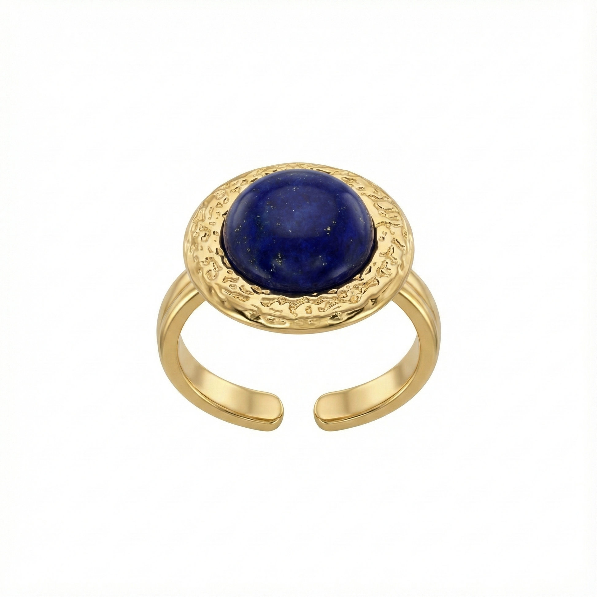 Bague dorée martelée avec pierre Lapis Lazuli bleue