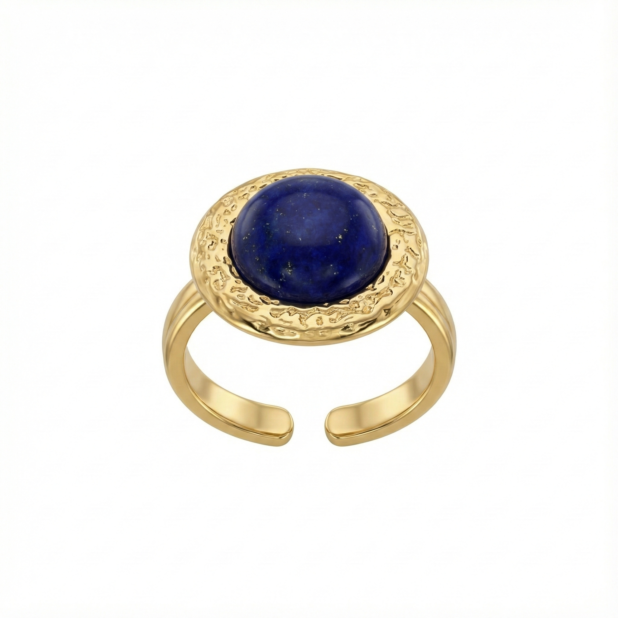 Bague dorée martelée avec pierre Lapis Lazuli bleue