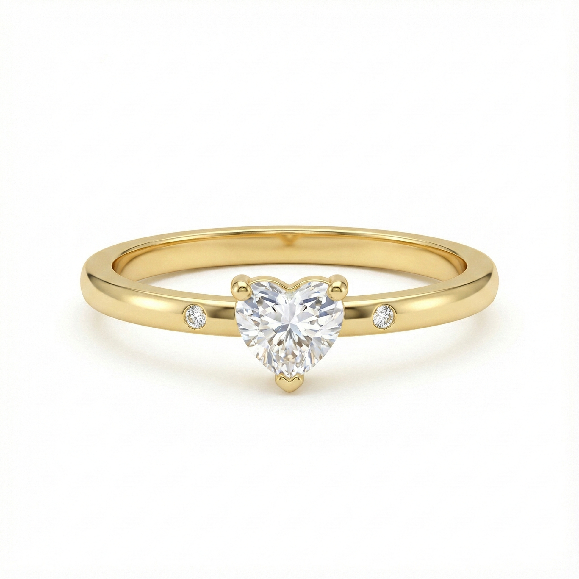 Bague dorée or 18k avec zircon blanc en forme de cœur et petits zircons latéraux, bijou romantique minimaliste et élégant