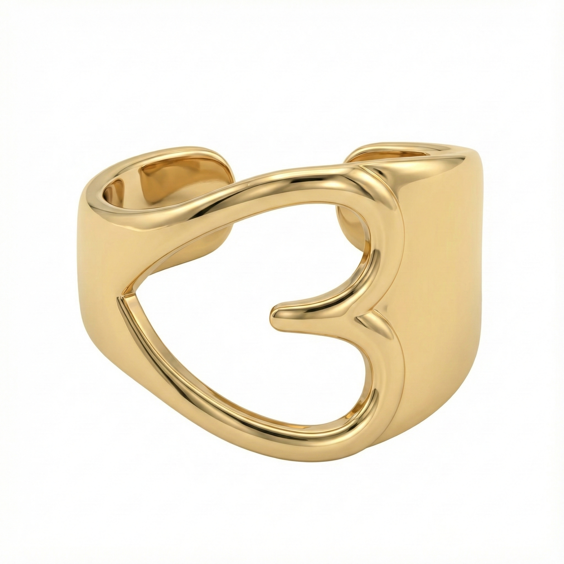 Bague dorée ouverte au design abstrait et fluide