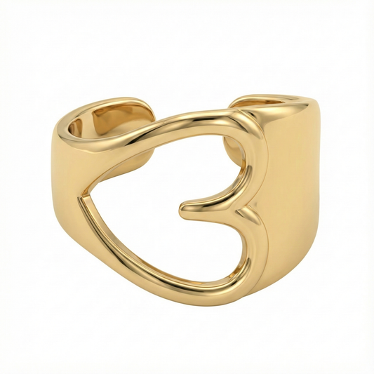 Bague dorée ouverte au design abstrait et fluide