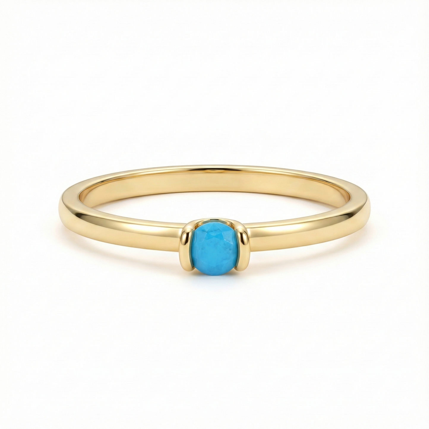 Bague fine dorée or 18k avec pierre turquoise facettée, design minimaliste élégant