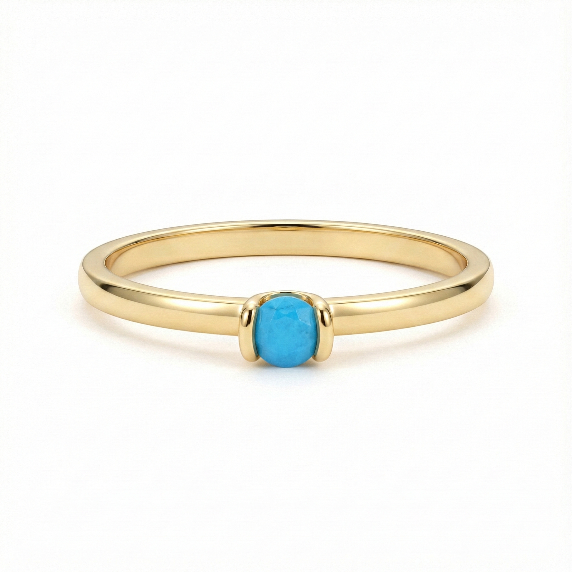Bague fine dorée or 18k avec pierre turquoise facettée, design minimaliste élégant