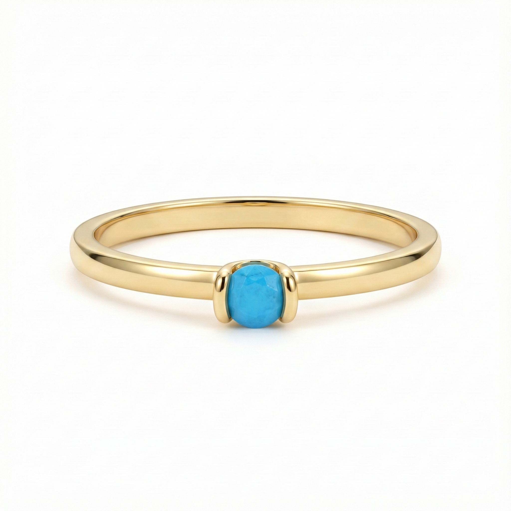 Bague fine dorée or 18k avec pierre turquoise facettée, design minimaliste élégant
