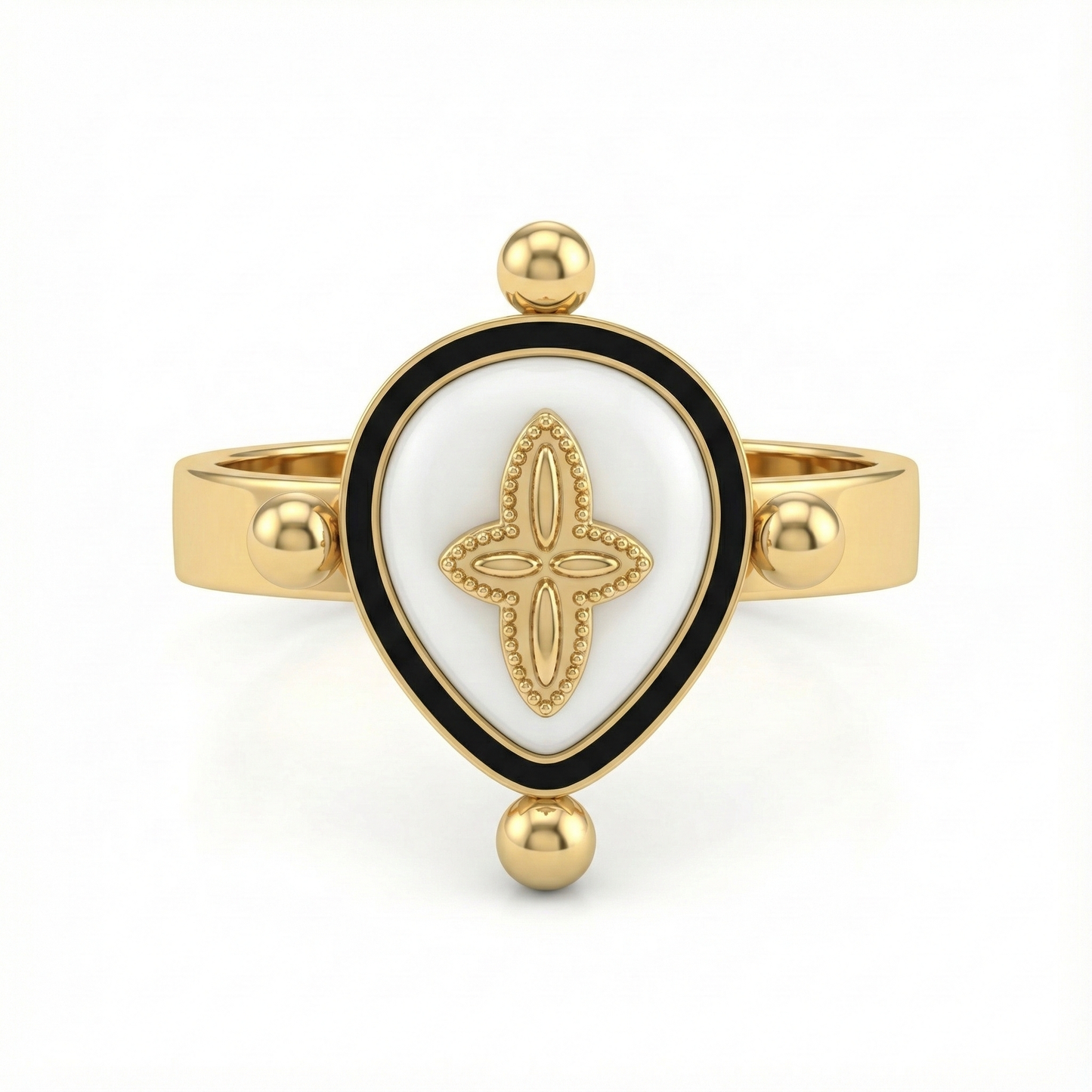 Bague fleur nacrée en acier inoxydable doré avec plateau ovale