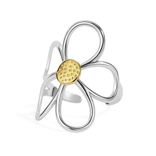 Affirmez votre style avec cette bague fleur en acier inoxydable, au design ajouré et moderne. Son centre doré texturé contraste avec les pétales argentés, pour une touche de fraîcheur raffinée.

Matériau : Acier inoxydable avec centre doré, hypoallergénique, résistant à l’eau et à l’oxydation.

Dimensions : Fleur de 3 cm x 2,1 cm, format visible mais léger au doigt.

Design : Bague fleur ouverte, pétales en lignes fluides, cœur bombé doré à texture martelée. Évoque la joie, la nature et la féminité solaire.