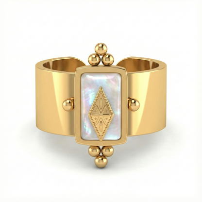 Bague géométrique en acier inoxydable doré avec pierre claire