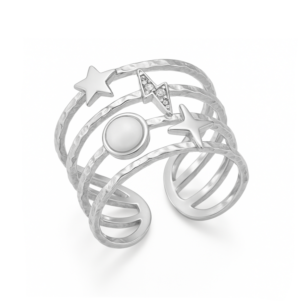 Bague Acier Inoxydable Manchette Étoile filante Nacre Éclair