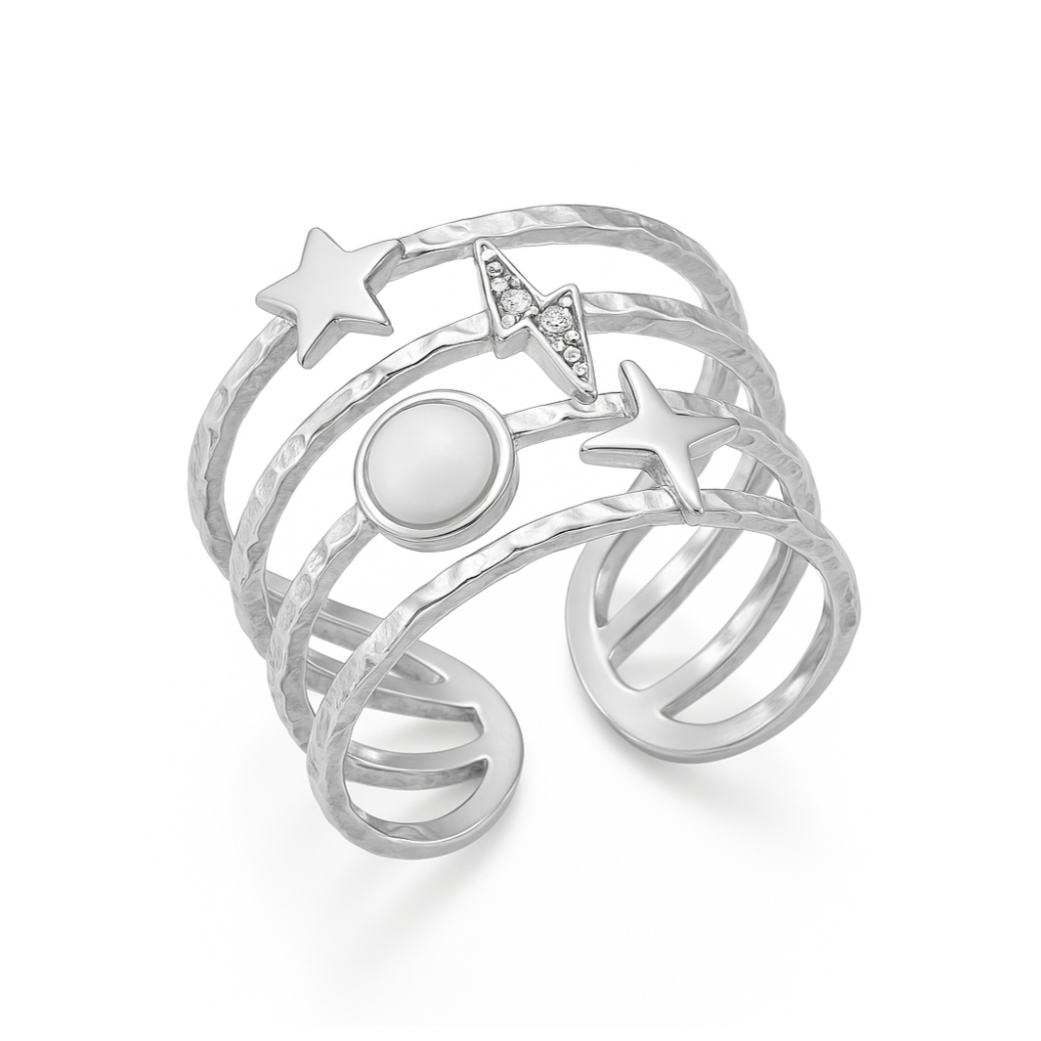 Bague Acier Inoxydable Manchette Étoile filante Nacre Éclair