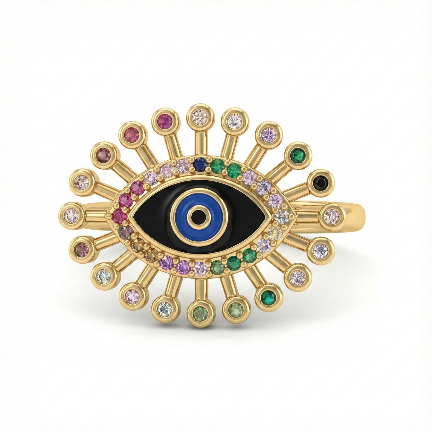 bague œil protecteur acier inoxydable doré multicolore vue large