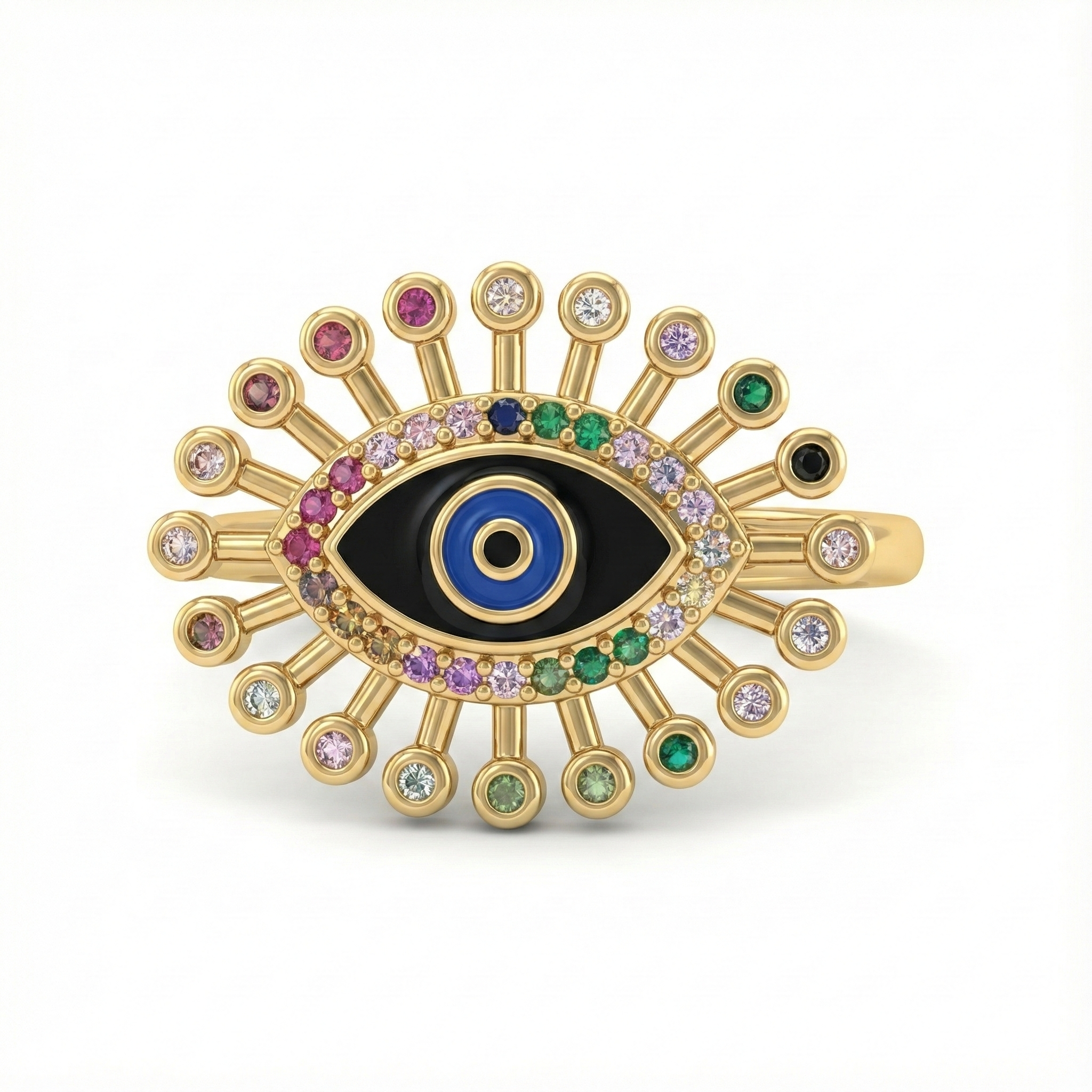 bague œil protecteur acier inoxydable doré multicolore vue large