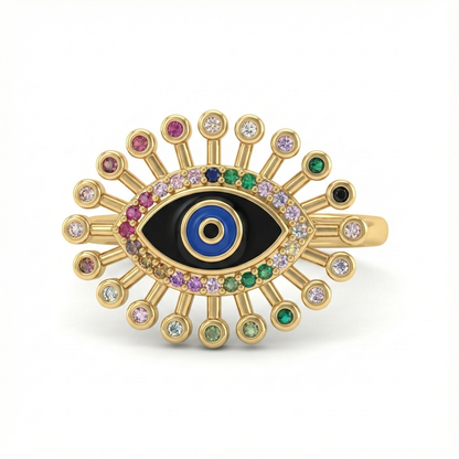 bague œil protecteur acier inoxydable doré multicolore vue large