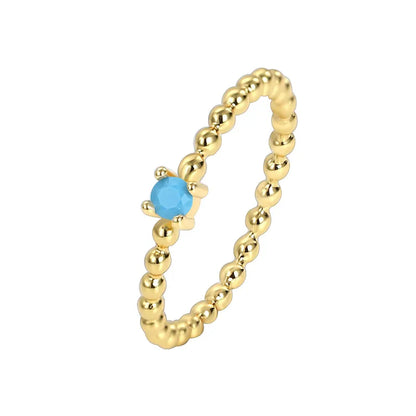 Bague doré or 18k perles pierre turquoise