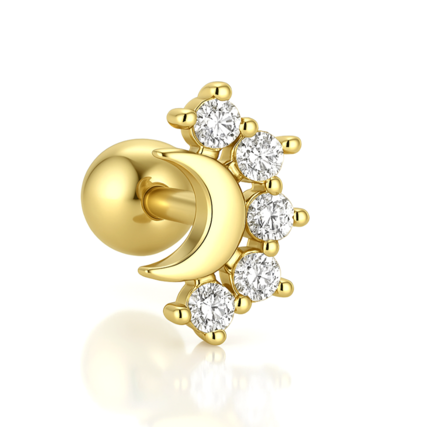 Ajoutez une touche de mystère et de sophistication à votre look avec cette boucle d'oreille unique en argent 925 doré à l'or fin, mettant en valeur un croissant de lune délicat et un arc orné de cinq petits zircons étincelants. Ce design inspiré du ciel nocturne combine élégance et modernité, créant un bijou lumineux qui attirera tous les regards. Parfait pour ajouter une touche de féérie et de raffinement à vos tenues.