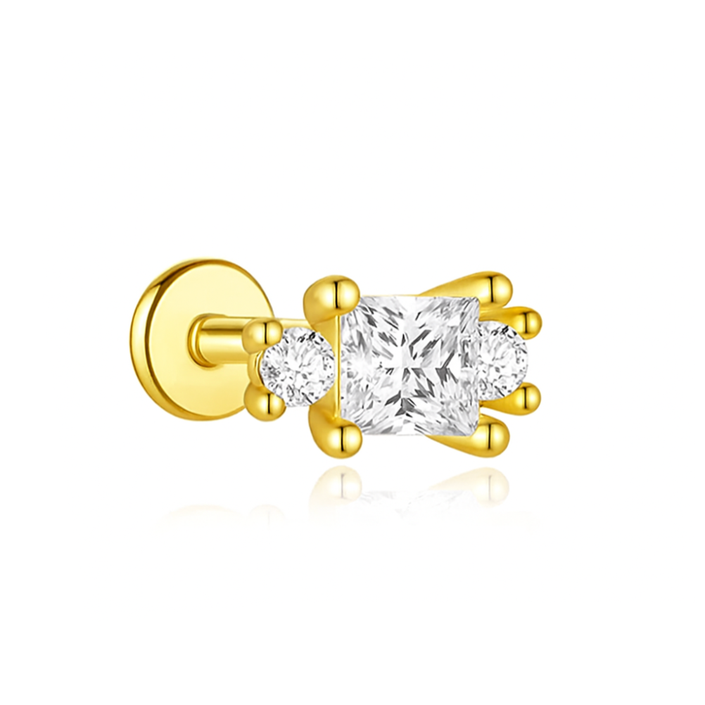 Boucle d’oreille clou en argent 925 doré à l’or fin, au design chic et équilibré. En son centre, un zircon carré taillé princesse capte la lumière avec intensité, encadré de deux zircons ronds scintillants pour une touche de raffinement discret.

Ce bijou associe minimalisme et élégance pour sublimer l’oreille avec subtilité, que ce soit seul ou en combinaison avec d’autres clous dorés.

Matériaux : Argent 925 doré à l’or fin, zircon haute brillance
Type : Boucle d’oreille clou, à vis
Style : Convient à tou