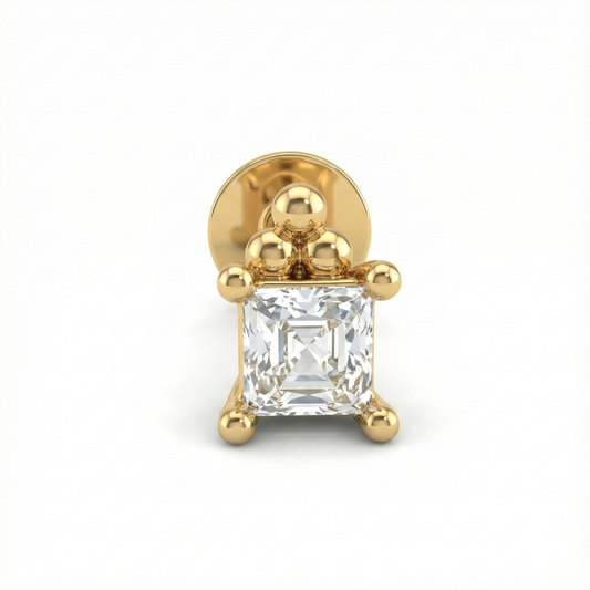 Boucle d’oreille clou argent 925 doré à l’or 18k avec zircon carré et billes