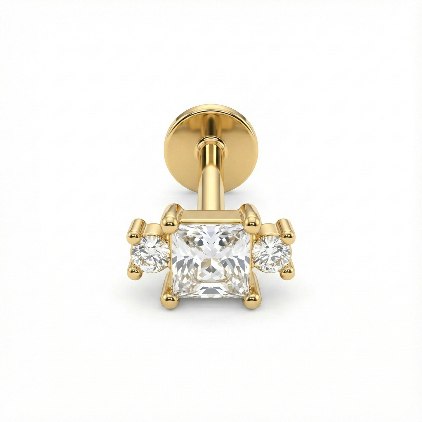 Boucle d’oreille clou argent 925 doré à l’or 18k avec zircon carré