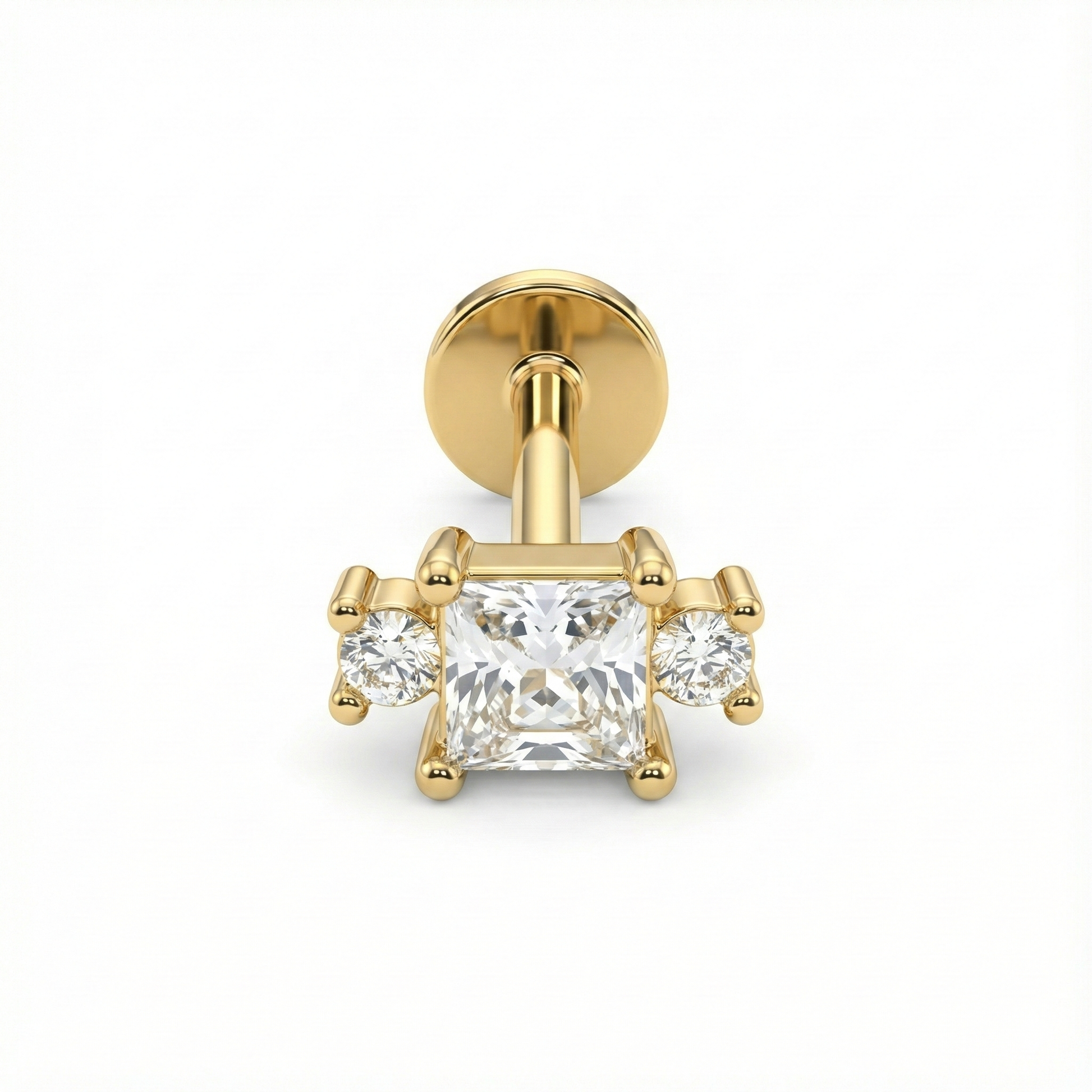 Boucle d’oreille clou argent 925 doré à l’or 18k avec zircon carré