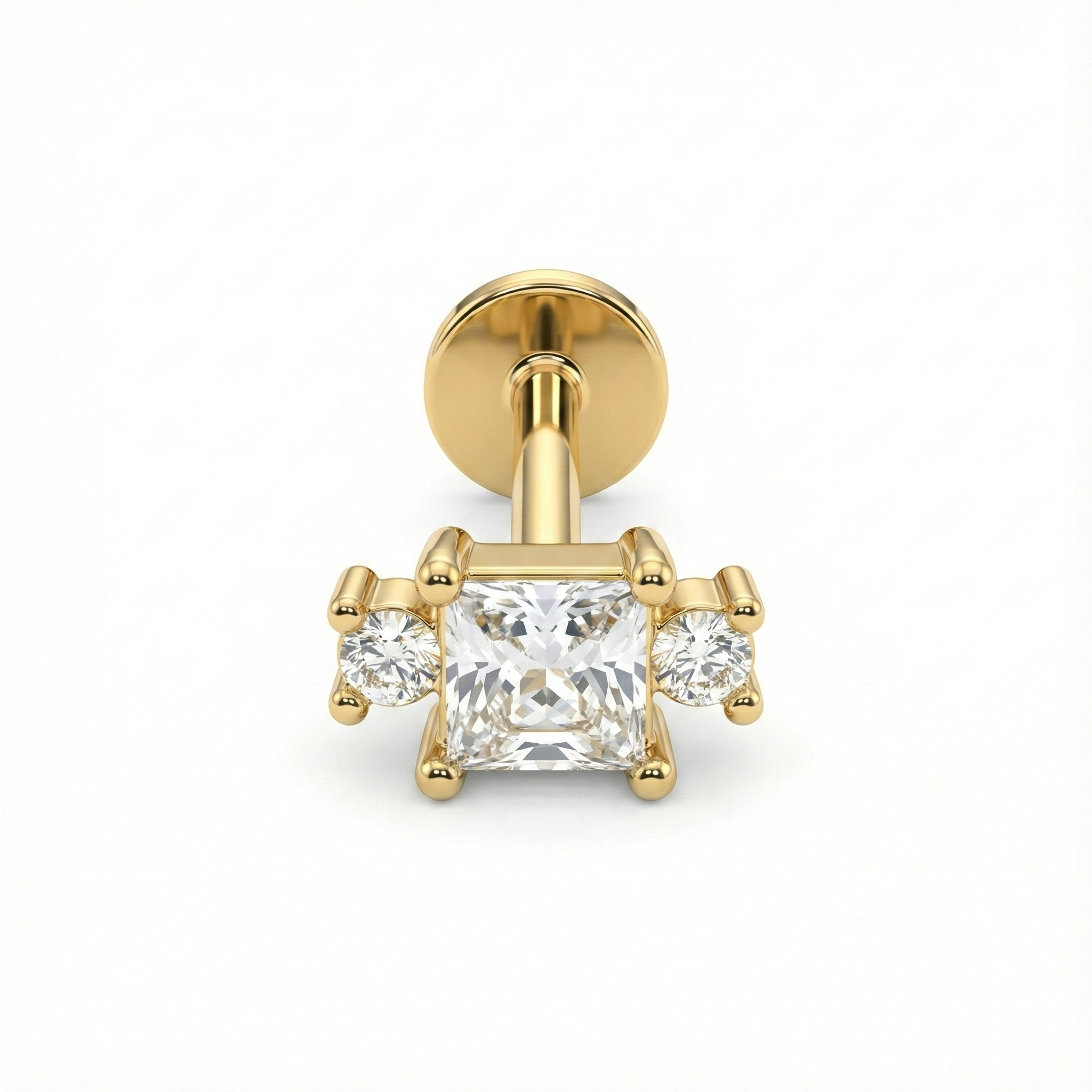 Boucle d’oreille clou argent 925 doré à l’or 18k avec zircon carré