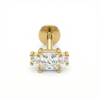 Boucle d’oreille clou argent 925 doré à l’or 18k avec zircon carré