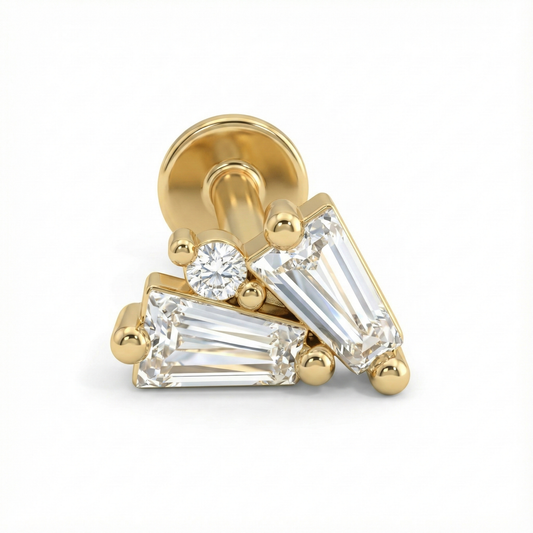 Boucle d’oreille clou argent 925 doré à l’or 18k avec zircons géométriques