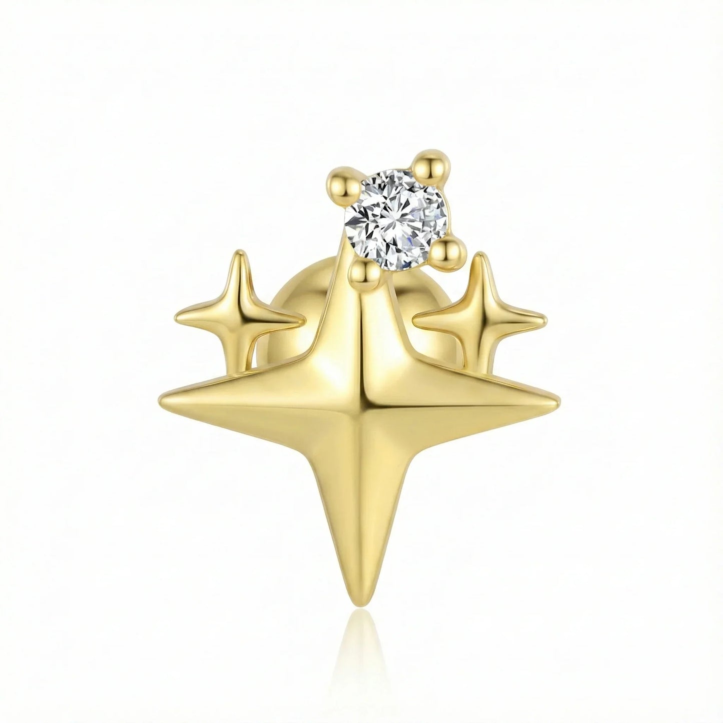 Boucle d’oreille en argent 925 doré à l’or fin en forme d’étoile avec diamant rond serti griffes, bijou raffiné au design joaillerie