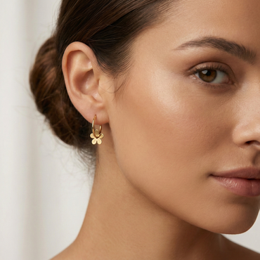 boucles d’oreilles créoles acier inoxydable fleurs dorées