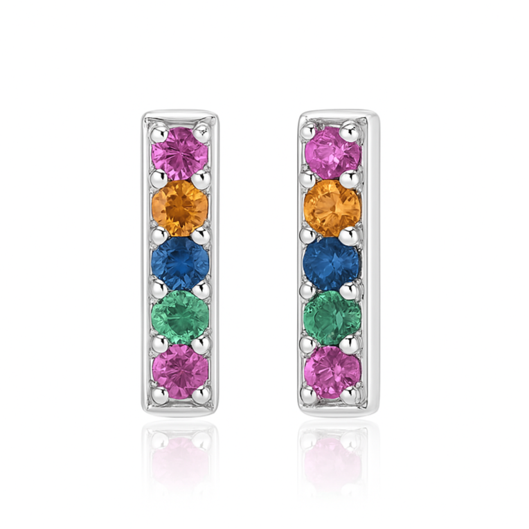 Boucles d'Oreilles Puces Argent 925 Petite Barre Zircon 4 Couleurs